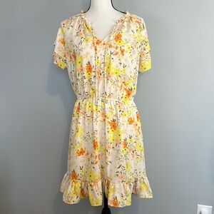 Lauren Conrad Floral Spring Ruffle Midi Short Sleeve V Neck Church Easter Dress